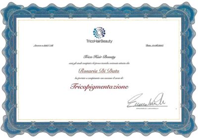 Attestato Tricopigmentazione Rosy Di Dato Dermopigmentista - Presso TricoHairBeauty di Emanuele Lucarelli